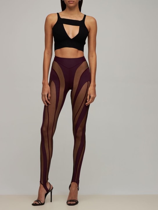 MUGLER: シャイニー＆シアーチュールレギンス - ブラック/ボルドー - women_1 | Luisa Via Roma