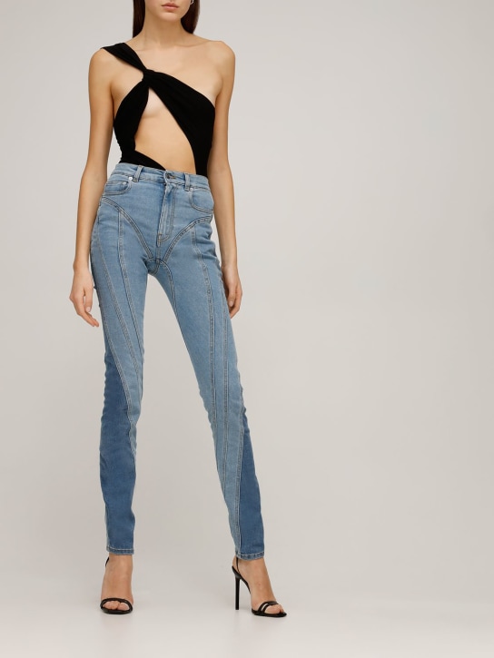 MUGLER: Jeans vita alta in denim di cotone stretch - women_1 | Luisa Via Roma