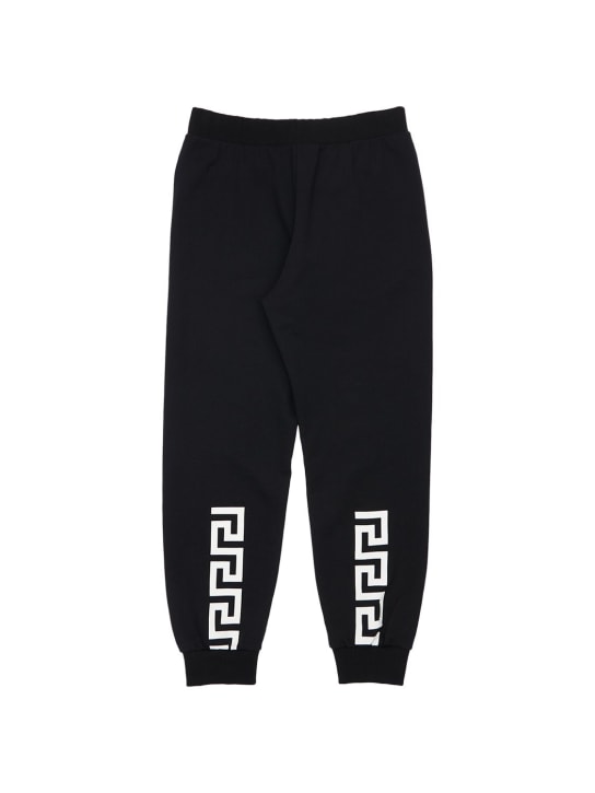 Versace: 印花平纹针织运动裤 - 黑色 - kids-boys_0 | Luisa Via Roma