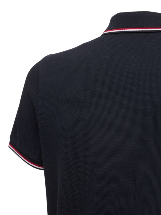 Moncler: Tricolour-trimmed cotton piquet polo - Dark Blue - men_4 | Luisa Via Roma