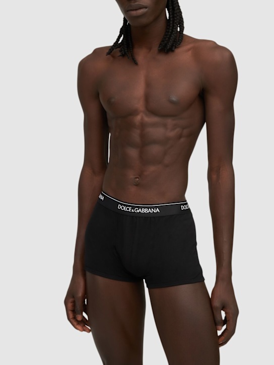 Dolce&Gabbana: Pack of 2 logo cotton boxer briefs - Black - men_1 | Luisa Via Roma