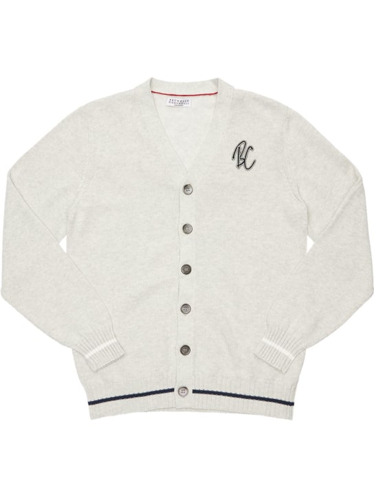 Brunello Cucinelli: Monogram cotton knit cardigan - White - kids-boys_0 | Luisa Via Roma