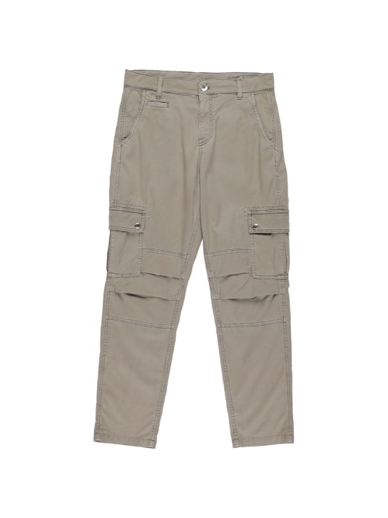 Brunello Cucinelli: Stretch cotton gabardine cargo pants - Khaki - kids-boys_0 | Luisa Via Roma