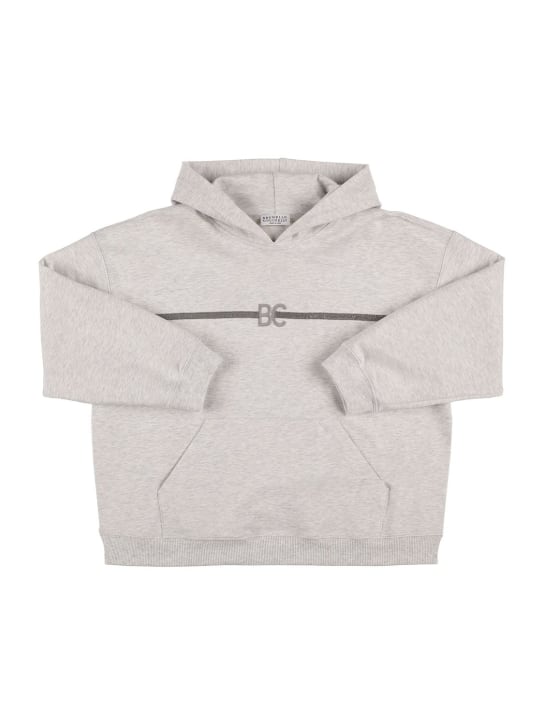 Brunello Cucinelli: Monogram sweatshirt hoodie - Light Grey - kids-girls_0 | Luisa Via Roma