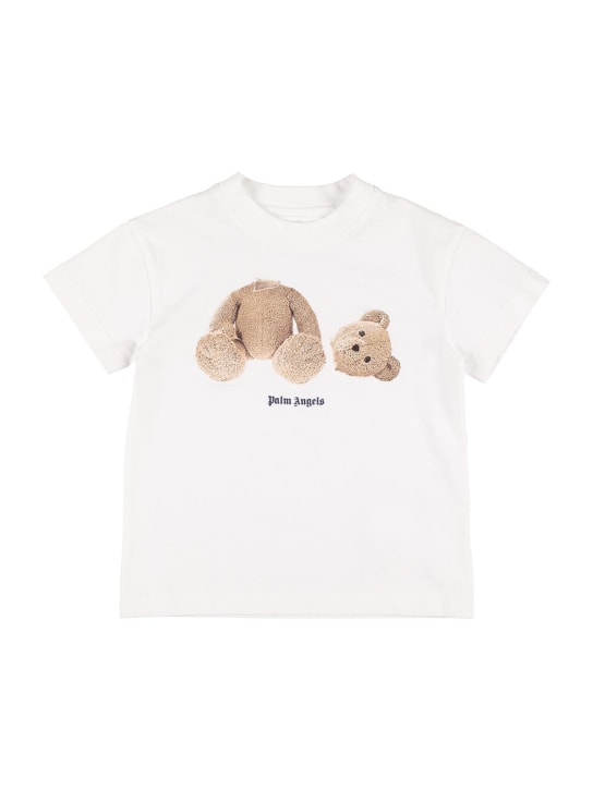 Palm Angels: T-shirt en jersey de coton imprimé ourson - Blanc - kids-boys_0 | Luisa Via Roma