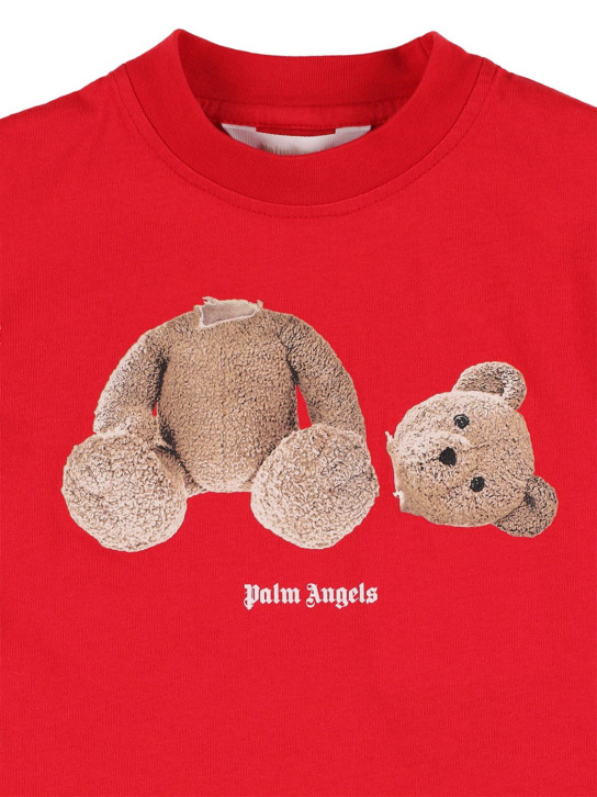 Palm Angels: T-shirt en jersey de coton imprimé ourson - Rouge - kids-girls_1 | Luisa Via Roma