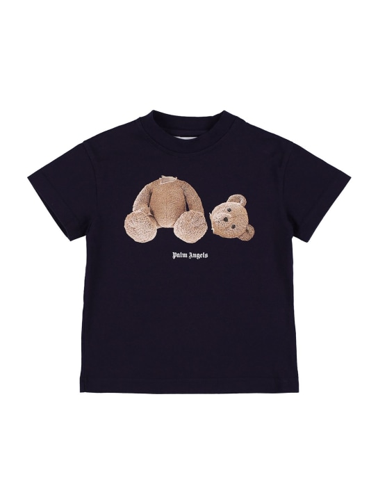 Palm Angels: Bear print cotton jersey t-shirt - Navy - kids-girls_0 | Luisa Via Roma