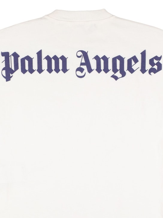 Palm Angels: T-shirt en jersey de coton à imprimé logo - Blanc - kids-boys_1 | Luisa Via Roma