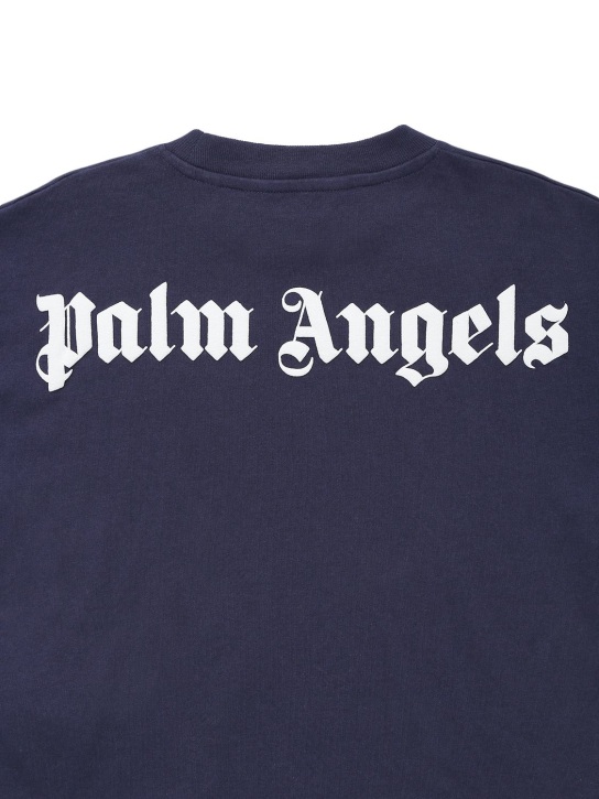 Palm Angels: T-shirt en jersey de coton à imprimé logo - Bleu Marine - kids-boys_1 | Luisa Via Roma