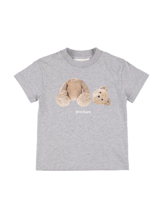 Palm Angels: Bear print cotton jersey t-shirt - Grey - kids-girls_0 | Luisa Via Roma