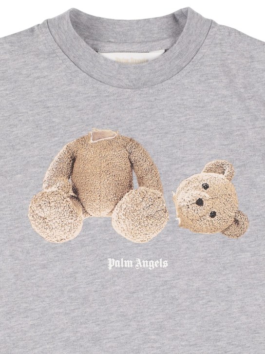 Palm Angels: T-shirt en jersey de coton imprimé ourson - Gris - kids-girls_1 | Luisa Via Roma