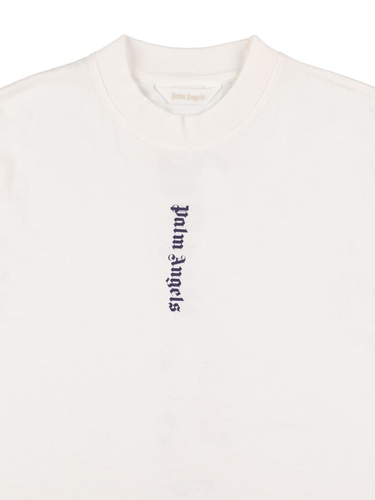 Palm Angels: Logo print cotton dress - Beyaz - kids-girls_1 | Luisa Via Roma