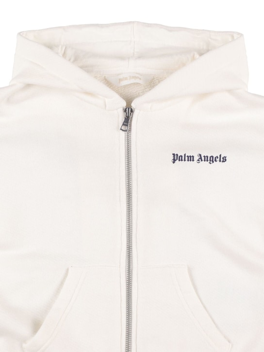 Palm Angels: Logo zip cotton hoodie - Beyaz - kids-girls_1 | Luisa Via Roma