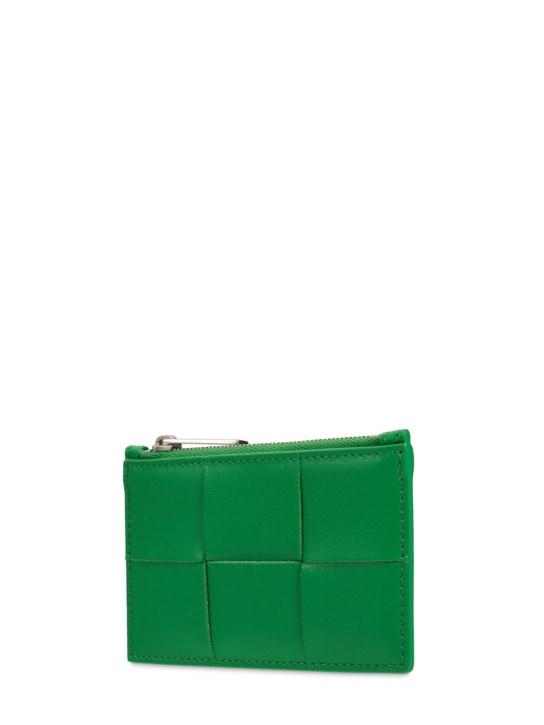 Bottega Veneta: Cassette leather zipped card case - Parakeet - men_1 | Luisa Via Roma