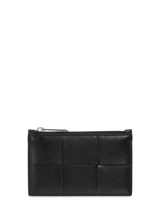 Bottega Veneta: Cassette leather zipped card case - Black - men_0 | Luisa Via Roma