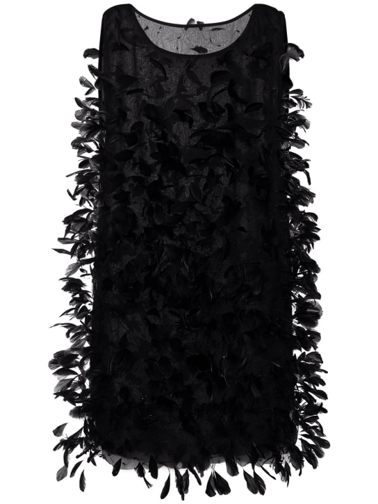 Max Mara: Vestito in chiffon di seta con piume - Nero - women_0 | Luisa Via Roma