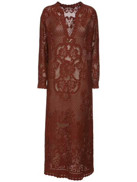 Valentino: Langes Kleid aus Baumwoll-Guipurespitze - Braun - women_0 | Luisa Via Roma