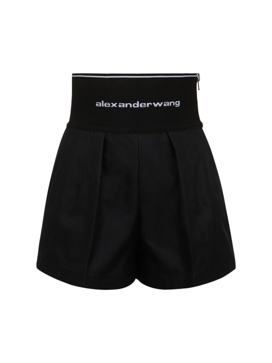 Alexander Wang: Logo腰头棉质短裤 - 黑色 - women_0 | Luisa Via Roma