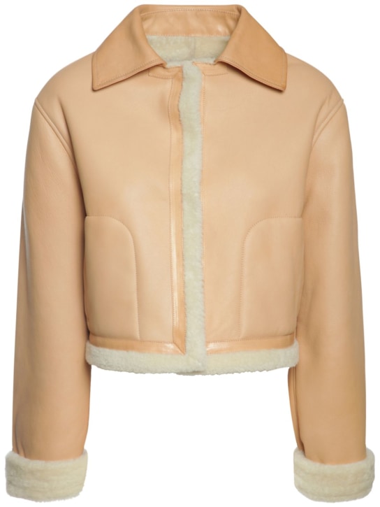 Jil Sander: Veste boxy en shearling - Biscuit - women_0 | Luisa Via Roma