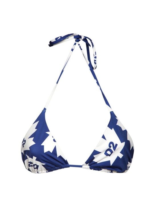 Dsquared2: Haut de bikini à imprimé logo - Bleu/Blanc - women_0 | Luisa Via Roma