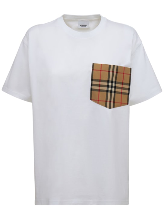 Burberry: T-shirt en coton avec poche à carreaux Carri - Blanc/Multi - women_0 | Luisa Via Roma