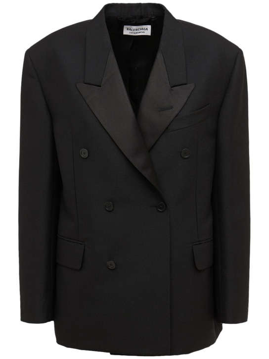 Balenciaga: Shrunk Tuxedo羊毛西服夹克 - 黑色 - women_0 | Luisa Via Roma