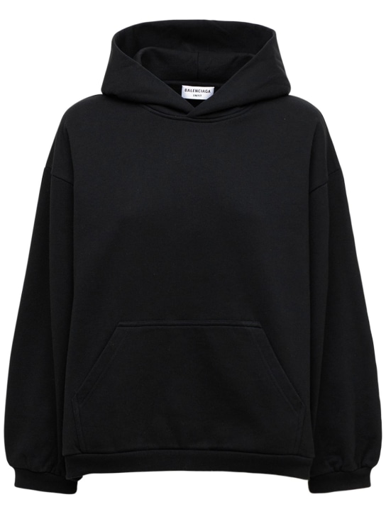 Balenciaga: Small fit cotton hoodie - Siyah - women_0 | Luisa Via Roma