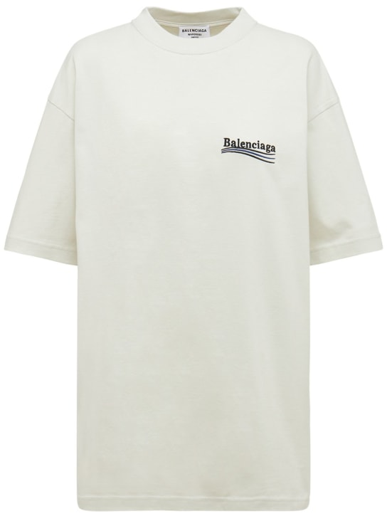 Balenciaga: T-shirt oversize in cotone con ricami - Off White - women_0 | Luisa Via Roma