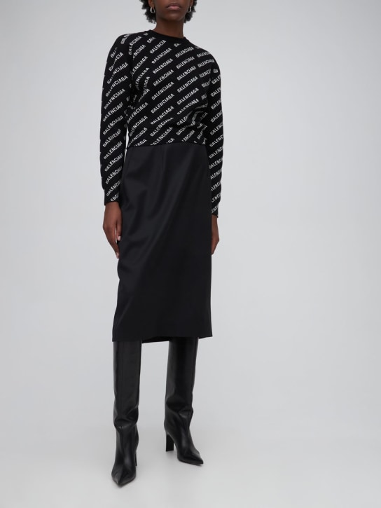 Balenciaga: All over mini logo cotton blend sweater - Siyah/Beyaz - women_1 | Luisa Via Roma