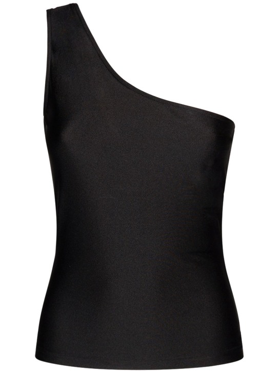 Balenciaga: Asymmetric nylon tank top - Siyah - women_0 | Luisa Via Roma