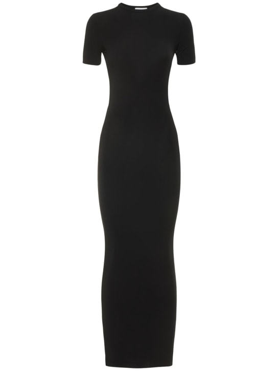 Balenciaga: 弹力莫代尔平纹针织连衣裙 - 黑色 - women_0 | Luisa Via Roma