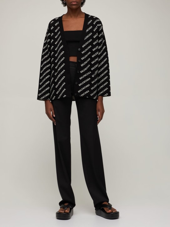 Balenciaga: Cardigan en maille de laine mélangée à logo - Noir - women_1 | Luisa Via Roma