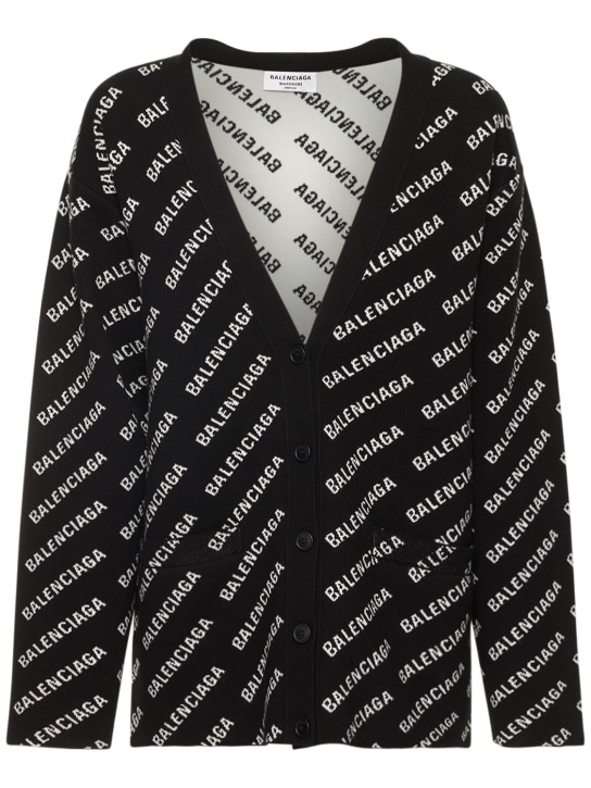 Balenciaga: Logo wool blend knit cardigan - Black - women_0 | Luisa Via Roma