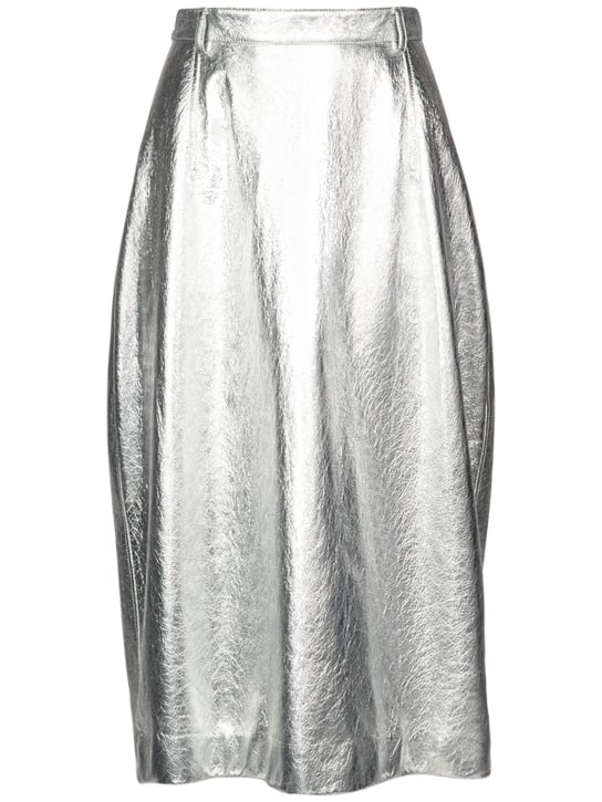 Balenciaga: Metallic leather skirt - Gümüş - women_0 | Luisa Via Roma