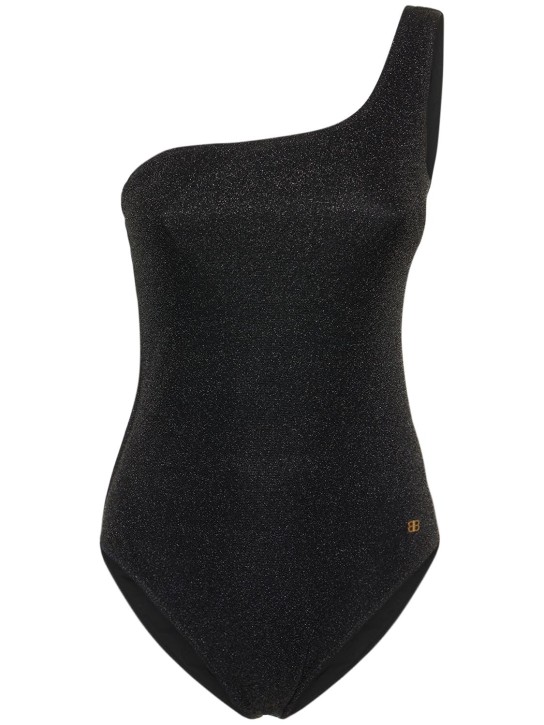 Balenciaga: Asymmetric lurex one piece swimsuit - Siyah - women_0 | Luisa Via Roma