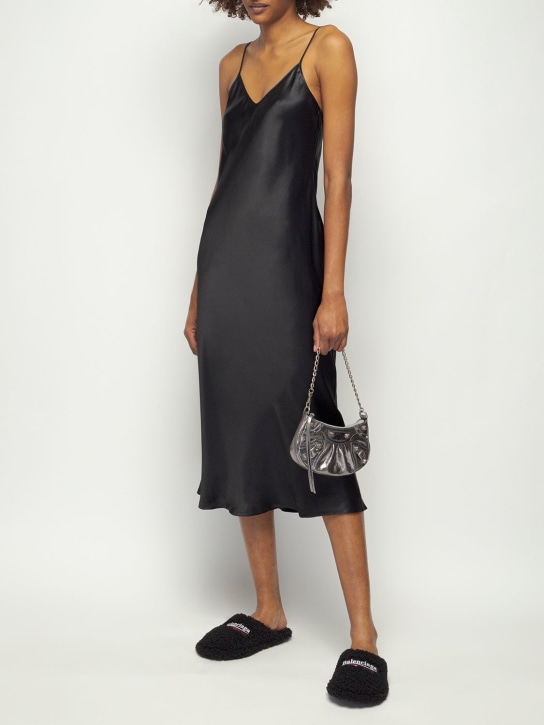 Balenciaga: 真丝绸缎吊带连衣裙 - 黑色 - women_1 | Luisa Via Roma