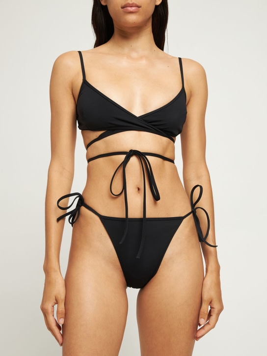 Balenciaga: Wraparound nylon bikini - Siyah - women_1 | Luisa Via Roma