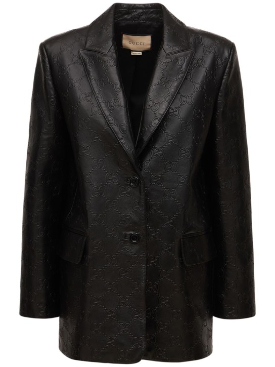 Gucci: Blazer en cuir nappa doux avec motif GG - Noir - women_0 | Luisa Via Roma