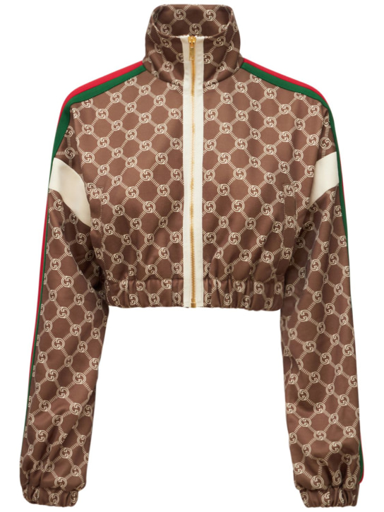 Gucci: Giacca cropped in techno jersey con logo - Multicolore - women_0 | Luisa Via Roma