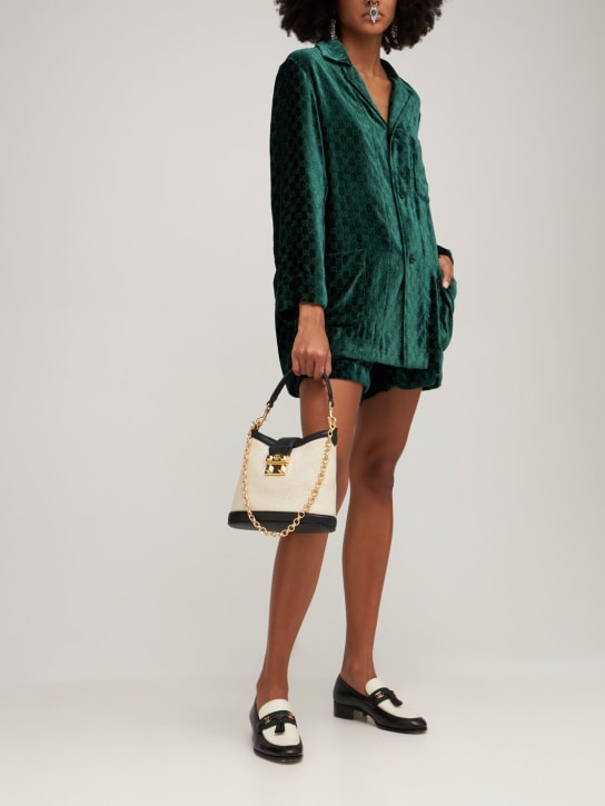 Gucci: Shorts in velluto con logo - Verde Scuro - women_1 | Luisa Via Roma