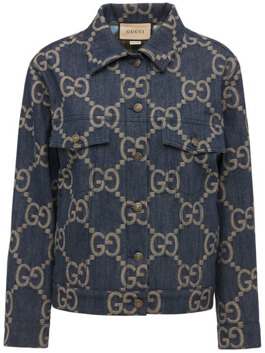 Gucci: Jumbo GG denim jacket - Blue/Ivory - women_0 | Luisa Via Roma