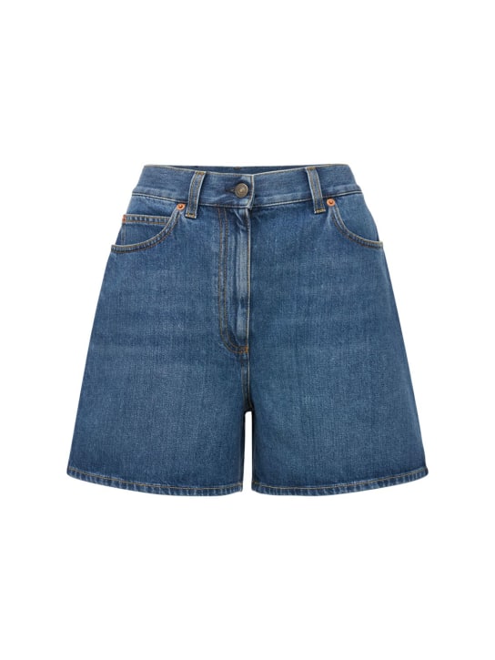 Gucci: Shorts de denim con cintura alta - Blue/Mix - women_0 | Luisa Via Roma