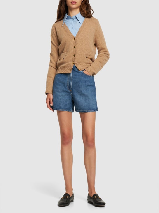 Gucci: Shorts de denim con cintura alta - Blue/Mix - women_1 | Luisa Via Roma
