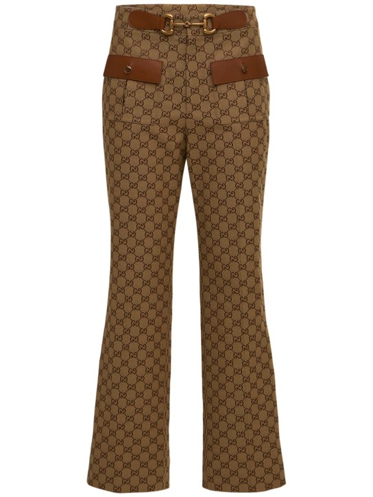 Gucci: Pantalon en coton mélangé avec cuir - Camel/Mix - women_0 | Luisa Via Roma