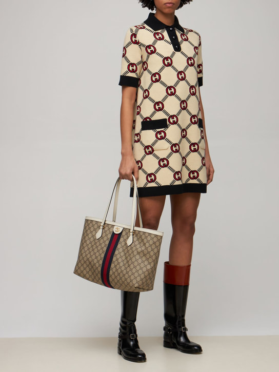 Gucci: Robe réversible en laine mélangée jacquard - Almond/Black - women_1 | Luisa Via Roma