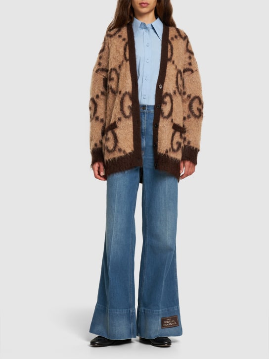 Gucci: Oversized GG mohair blend knit cardigan - Bej/renkli - women_1 | Luisa Via Roma