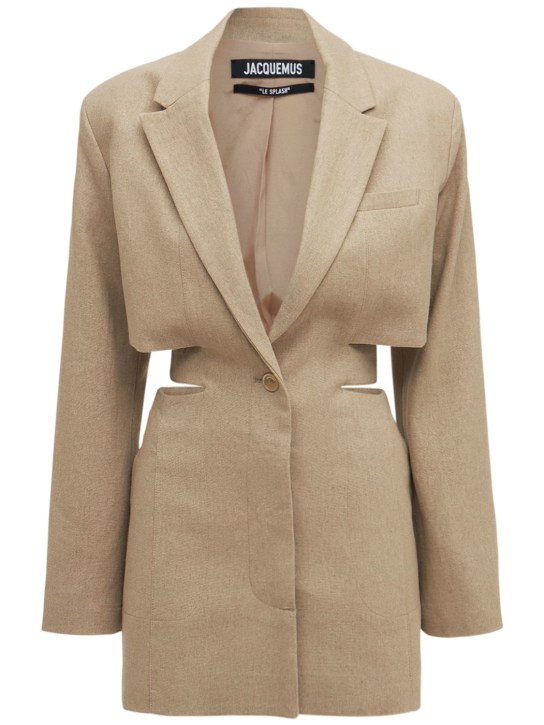 Jacquemus: Le Robe Bari linen blazer mini dress - Bej - women_0 | Luisa Via Roma