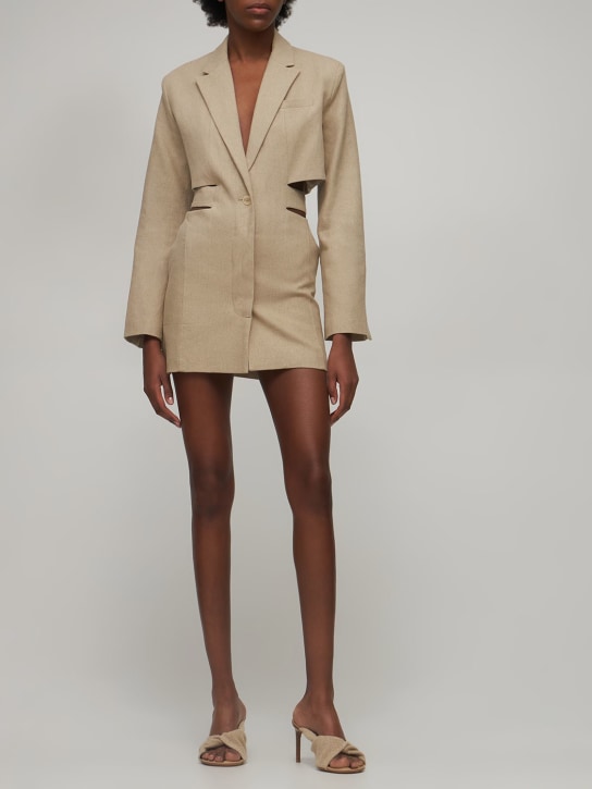Jacquemus: Vestido corto de blazer de lino - Beige - women_1 | Luisa Via Roma