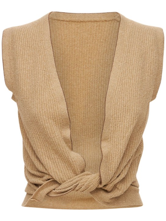 Jacquemus: Le Haut Noue cotton blend knot crop top - Beige - women_0 | Luisa Via Roma