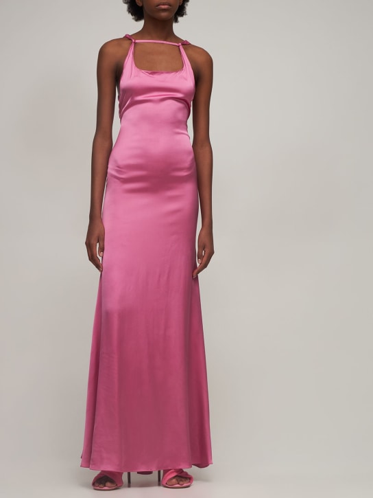 Jacquemus: La Robe Mentalo viscose satin long dress - Pink - women_1 | Luisa Via Roma